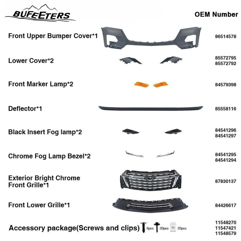 BUFEETERS  12PCS Front Bumper Cover Grille Assembly Kit Fit For 2022 2023 2024 Chevy Chevrolet Traverse,Horizontal Billet Style,Chrome&Black