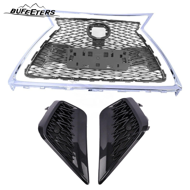 BUFEETERS  Front Bumper Grille Set Fit For 2018 2019 2020 2021 Lexus NX300 F Sport,Chrome&Black
