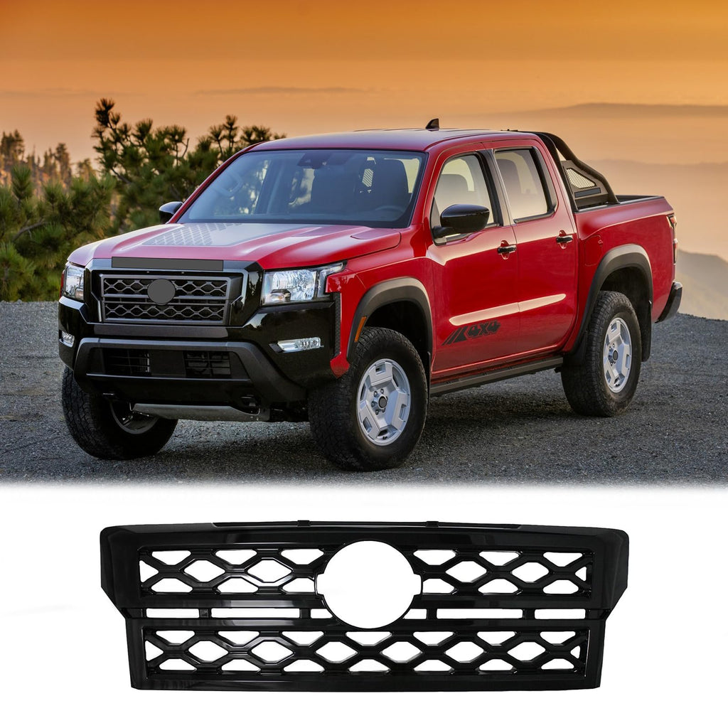 BUFEETERS Front Bumper Upper Snap On Grille Overlay Grill Covers Fit For 2022 2023 2024 Nissan Frontier,Factory Style,Gloss Black