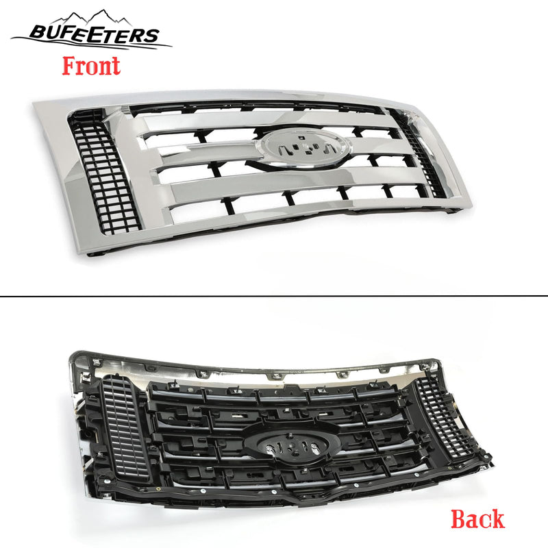 BUFEETERS  Front Upper Grille Fit For 2009 2010 2011 2012 2013 2014 Ford F150 F-150 XLT,Chrome Shell w/ Black Insert
