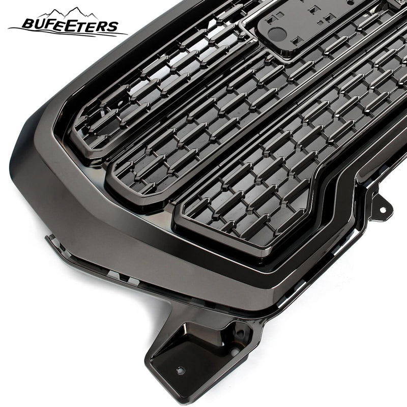 BUFEETERS Front Bumper Upper Grille Fit For 2019 2020 2021 GMC Sierra 1500,Denali Style,Smoked Chrome&Black