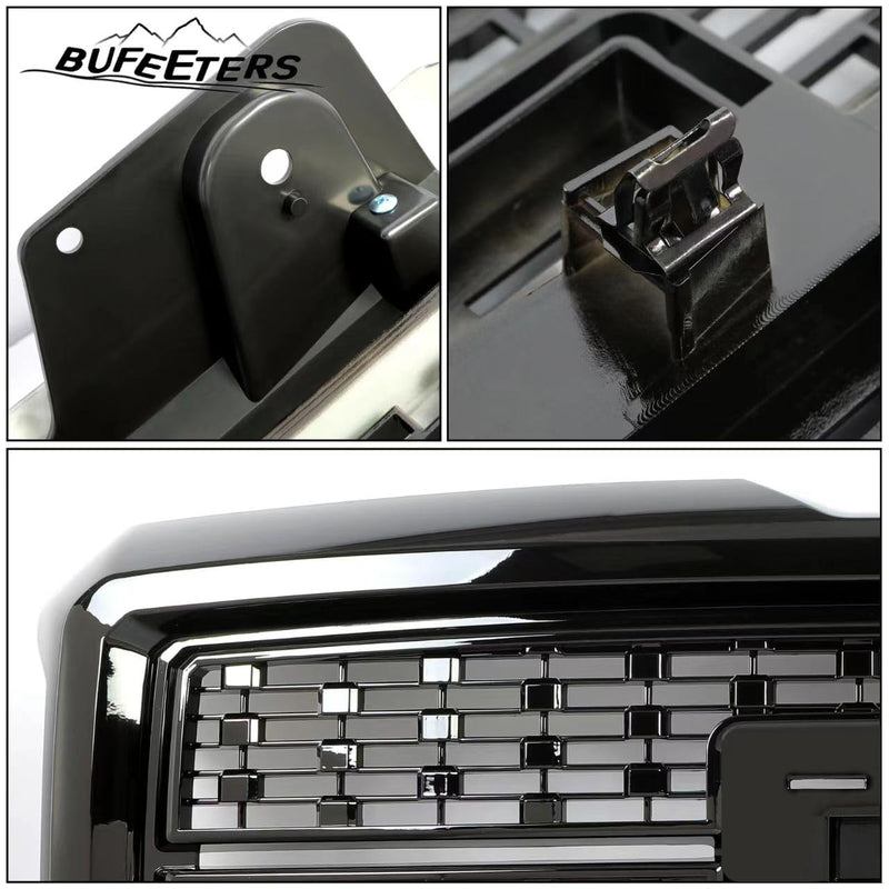 BUFEETERS Front Bumper Upper Grille Fit For 2016 2017 2018 GMC Sierra 1500,Denali Style,Gloss Black