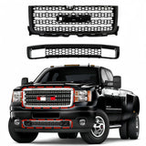 BUFEETERS  Front Upper Lower Grille Fit For GMC Sierra 2500HD/3500HD Denali 2011 2012 2013 2014 #20966057,Factory,Style,Black