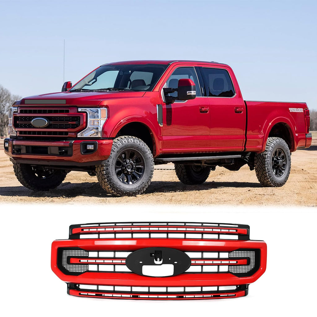 BUFEETERS Front Bumper Upper Grille Fit For 2020 2021 2022 F-250 F-350 F-450 F-550 Super Duty,Platinum Style,PQ-Race Red&Matte Black