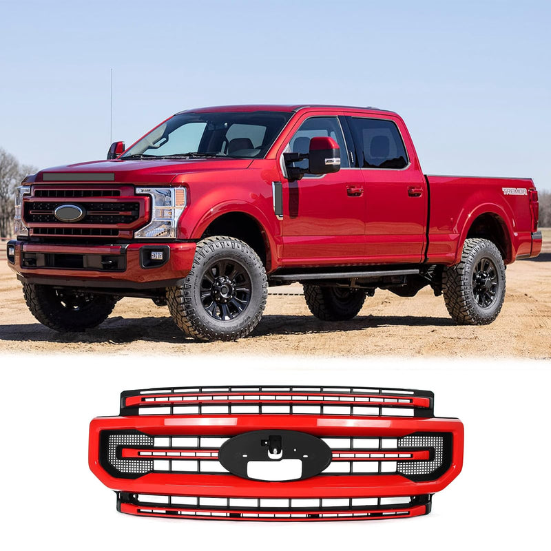 BUFEETERS Front Bumper Upper Grille Fit For 2020 2021 2022 F-250 F-350 F-450 F-550 Super Duty,Platinum Style,PQ-Race Red&Matte Black