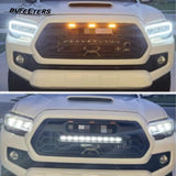 BUFEETERS   Front Bumper Grille W/Led & Light Bar Fit For 2016 2017 2018 2019 2020 2021 2022 2023 Toyota Tacoma,Mesh Style,Matte Black