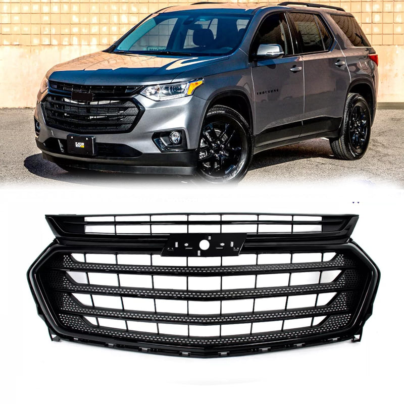 BUFEETERS Front Bumper Upper Grille Fit For 2018 2019 2020 2021 Chevrolet Traverse,Horizontal Billet Style,Gloss Black
