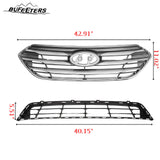 BUFEETERS    Front Bumper Upper+Lower Grille Assembly W/o Camera Hole Fit For 2017 2018 Hyundai Santa Fe Sport,Factory Style,Chrome&Silver&Black