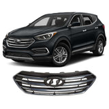 BUFEETERS    Front Bumper Grille W/o Camera Hole Fit For 2017 2018 Hyundai Santa Fe Sport,Horizontal Billet Style,Chrome&Gray