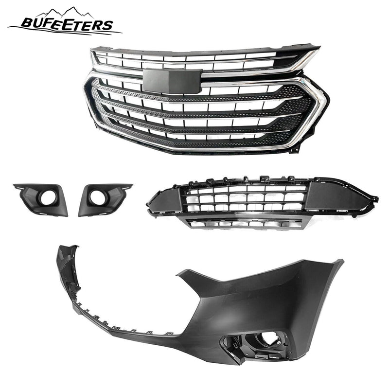BUFEETERS 10PCS New Complete Front Bumper Grille Set Fit For 2018 2019 2020 2021 Chevy Chevrolet Traverse,Mesh Style,Chrome&Black