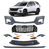 BUFEETERS  12PCS Front Bumper Cover RS Grille Assembly Kit Complete Fit For 2022 2023 2024 Chevy Chevrolet Traverse,Horizontal Billet Style,Black