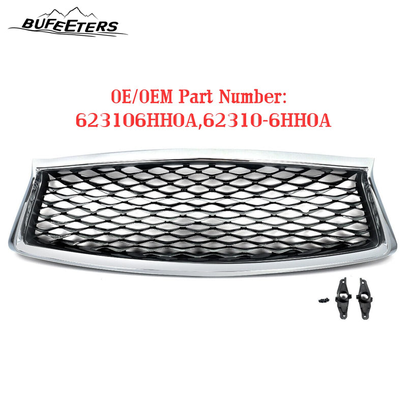 BUFEETERS   Front Bumper Upper Grille Fit For 2018 2019 2020 2021 2022 2023 INFINITI Q50 W/Sensor Holes,Honeycomb Style,Chrome&Black