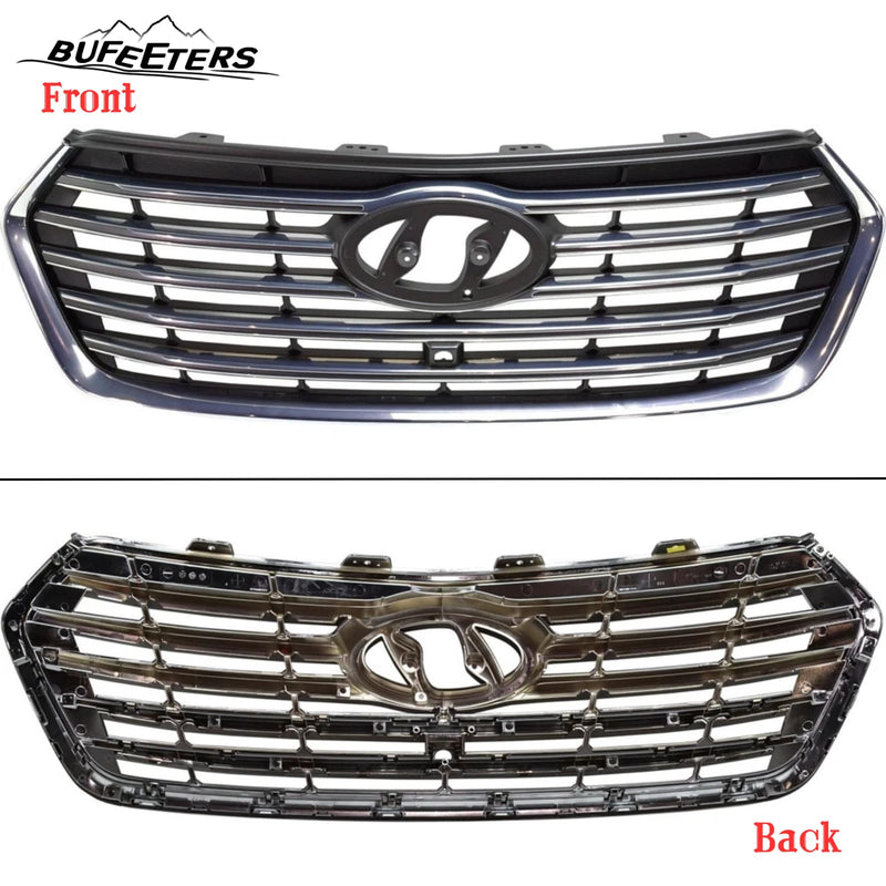 BUFEETERS    Front Bumper Grille With Camera Hole Fit For 2017 2018 2019 Hyundai Santa Fe XL,Horizontal Billet Style,Chrome&Gray