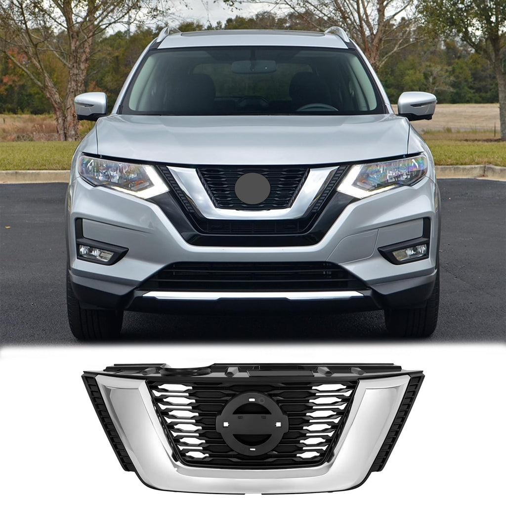 BUFEETERS Front Bumper Upper Grille Fit For 2017 2018 2019 2020 Nissan Rogue,Factory Style,Chrome&Black