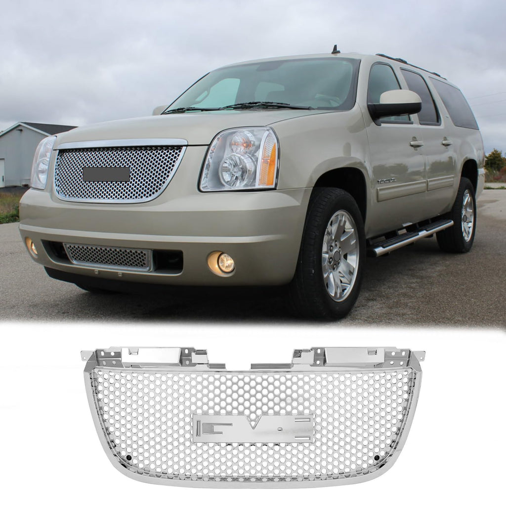 BUFEETERS Front Bumper Upper Grille Fit For 2007 2008 2009 2010 2011 2012 2013 2014 GMC Yukon/Yukon XL 1500 2500,Honeycomb Style,Chrome