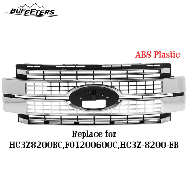 BUFEETERS Front Bumper Upper Grille W/o Camera Hole Fit For 2017 2018 2019 F-250 F-350 F-450 F-550 Super Duty,Platinum Style,Chrome&Black