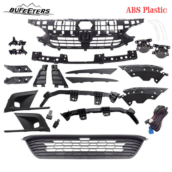 BUFEETERS  17PCS Front Grille/LED Fog Lamp/Headlight Trim/Bracket Fit For 2022 2023 Honda Civic Sedan,Factory Style,Black