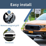 Matte Black Front Grill Compatible with Ford Ranger 2019 2020 2021 2022 Models, W/O Emblem