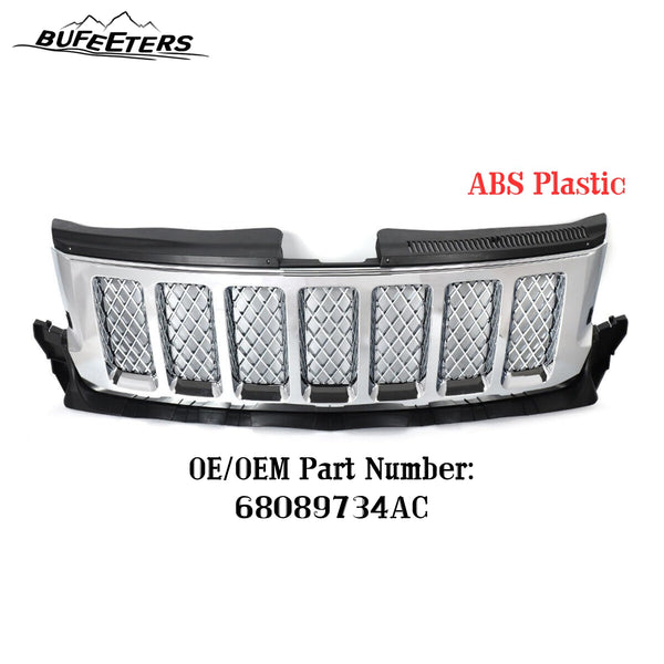 BUFEETERS   Front Bumper Upper Grille Fit For 2011 2012 2013 Jeep Grand Cherokee,Overland Style,Chrome Shell with Brushed Satin Aluminum Inserts
