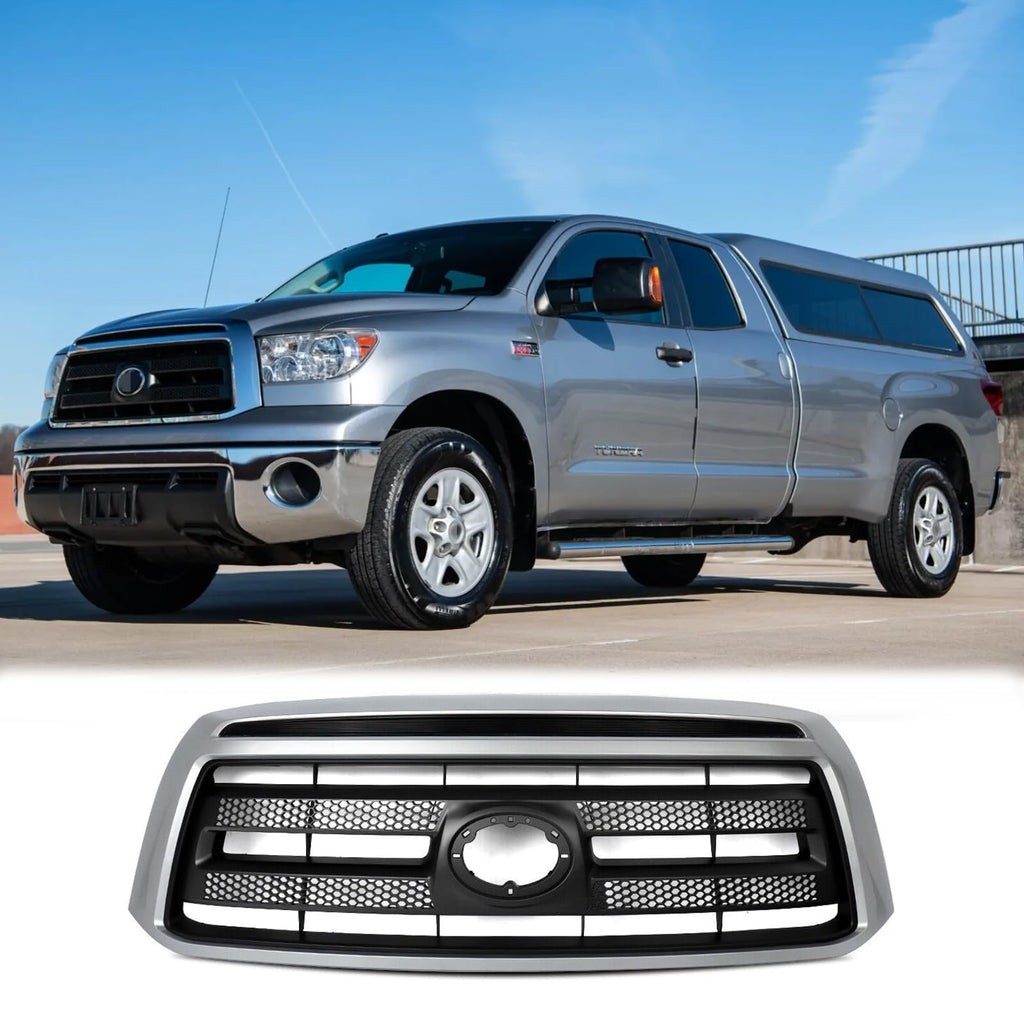 BUFEETERS   Front Bumper Grille Fit For 2010 2011 2012 2013 Toyota Tundra,Factory Style,Silver Sky Shell W/ Textured Black Insert