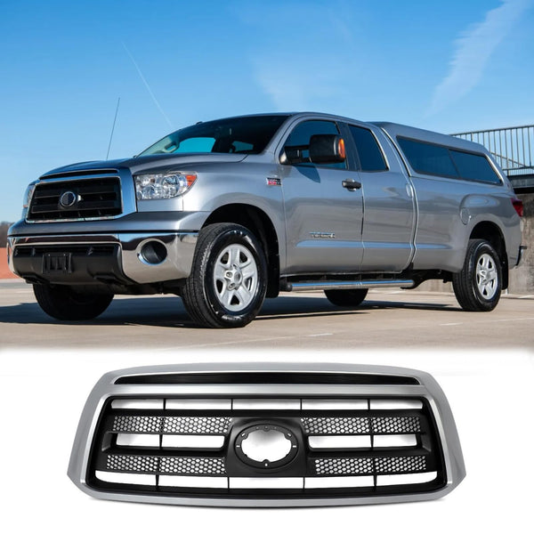 BUFEETERS   Front Bumper Grille Fit For 2010 2011 2012 2013 Toyota Tundra,Factory Style,Silver Sky Shell W/ Textured Black Insert