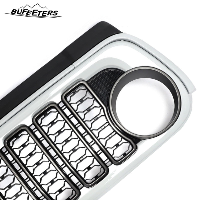 BUFEETERS  Front Bumper Upper Grille w/ Camera Hole Fit For 2018 2019 2020 2021 2022 2023 2024 Jeep Wrangler JL Gladiator JT,Rubicon Style,Bright White&Matte Black