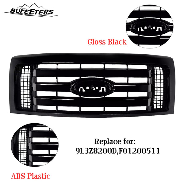 BUFEETERS  Front Bumper Grille Fit For 2009 2010 2011 2012 2013 2014 Ford F150 F-150 XLT,Gloss Black