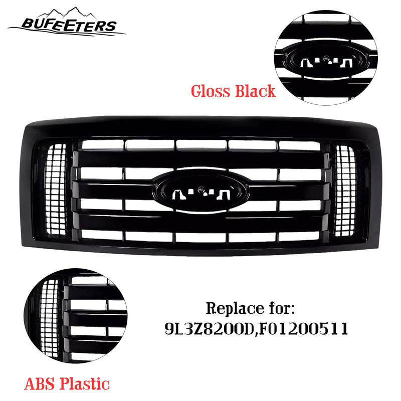 BUFEETERS  Front Bumper Grille Fit For 2009 2010 2011 2012 2013 2014 Ford F150 F-150 XLT,Gloss Black