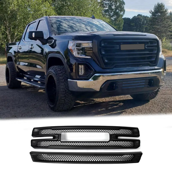 BUFEETERS Front Bumper Grille Covers Grill Overlay Fit For 2019 2020 2021 GMC Sierra 1500 SLT AT4,Factory Style,Matte Black