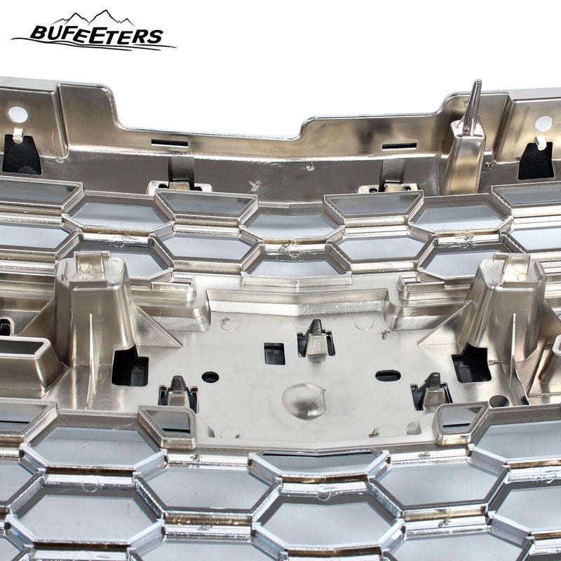 BUFEETERS Front Bumper Upper Grille Fit For 2014 2015 Chevy Silverado 1500,Honeycomb Style,Silver Ice Metallic&Chrome