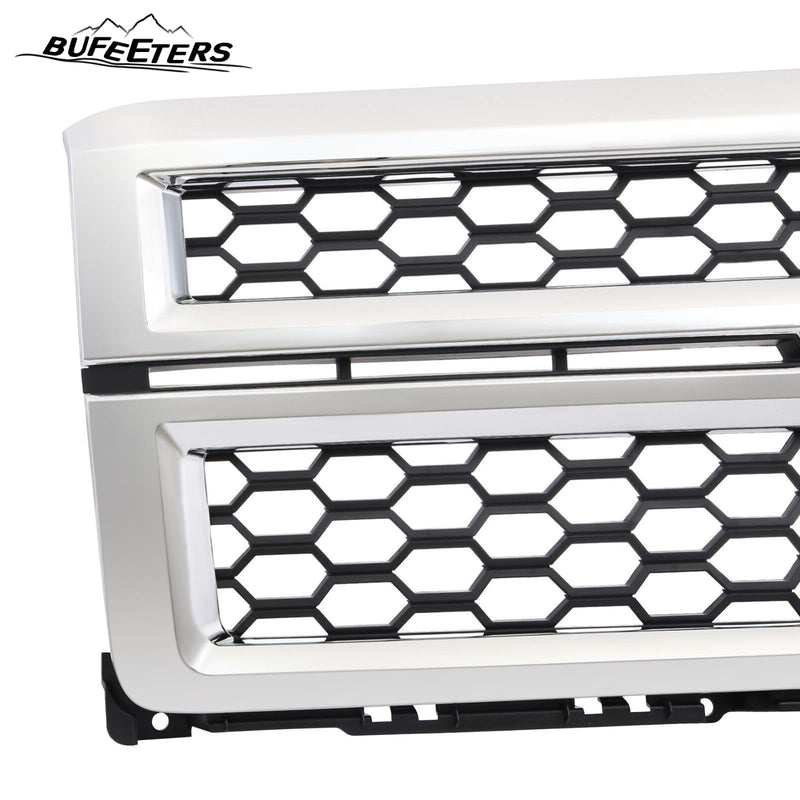 BUFEETERS Front Bumper Upper Grille Fit For 2014 2015 Chevy Silverado 1500,Honeycomb Style,Chrome&Black