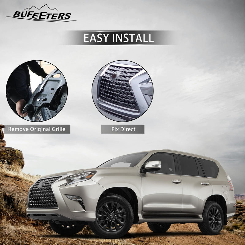 BUFEETERS Front Upper Lower Grille Luxury Grill Fit For 2014 2015 2016 2017 2018 2019 2020 2021 2022 LEXUS GX460,Factory Style,Chrome&Gray