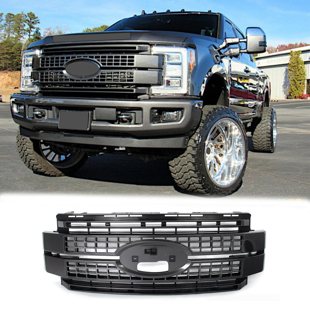 BUFEETERS Front Bumper Upper Grille Fit For 2017 2018 2019 F-250 F-350 F-450 F-550 Super Duty,Platinum Style,J7 Magnetic Metallic&Matte Black