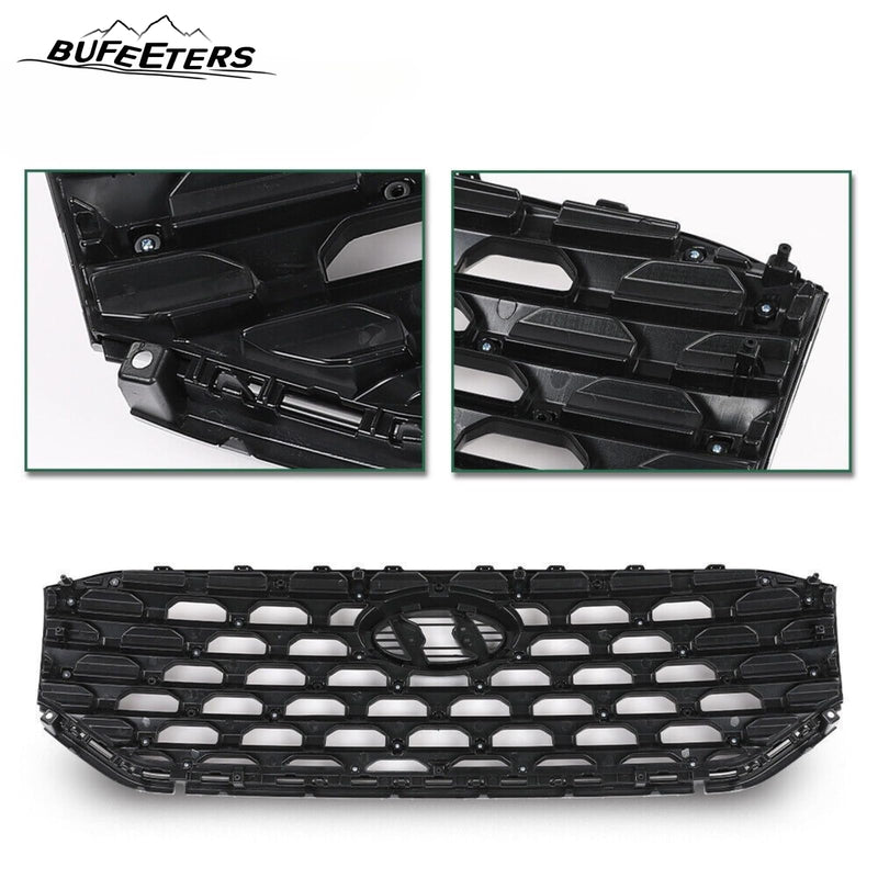 BUFEETERS   Front Bumper Upper Grille Fit For 2021 2022 2023 Hyundai Santa Fe,Honeycomb Mesh Style,Black&Chrome