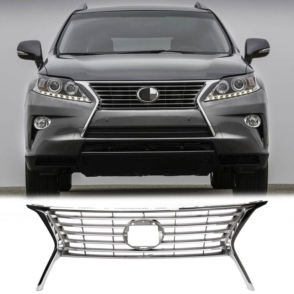 BUFEETERS Front Upper Grille Fit For 2013 2014 2015 Lexus RX350,Silver With Chrome Molding,LX1200144