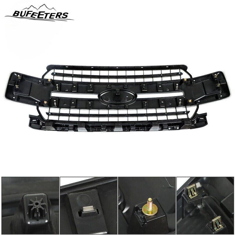 BUFEETERS  Front Bumper Upper Grille Fit For 2018 2019 2020 Ford F-150 XLT XL,Horizontal Bar Style,Gloss Black