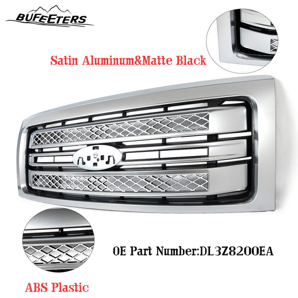 BUFEETERS  Brushed Satin Aluminum Front Bumper Grille Platinum Grill Fit For 2009 2010 2011 2012 2013 2014 Ford F150 F-150,Factory Platinum Style,Satin Aluminum & Matte Black