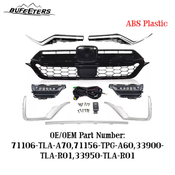 BUFEETERS  8Pcs Front Grille Headlight Trim Fog Light Bracket Set Fit For 2020 2021 2022 Honda CRV CR-V,Factory Style,Chrome&Black