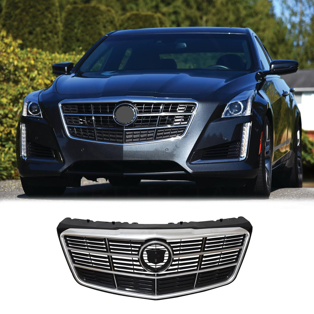 BUFEETERS  Front Bumper Upper Grille Fit For 2014 2015 2016 2017 2018 2019 Cadillac CTS,Factory Style,Nickle Pearl Chrome
