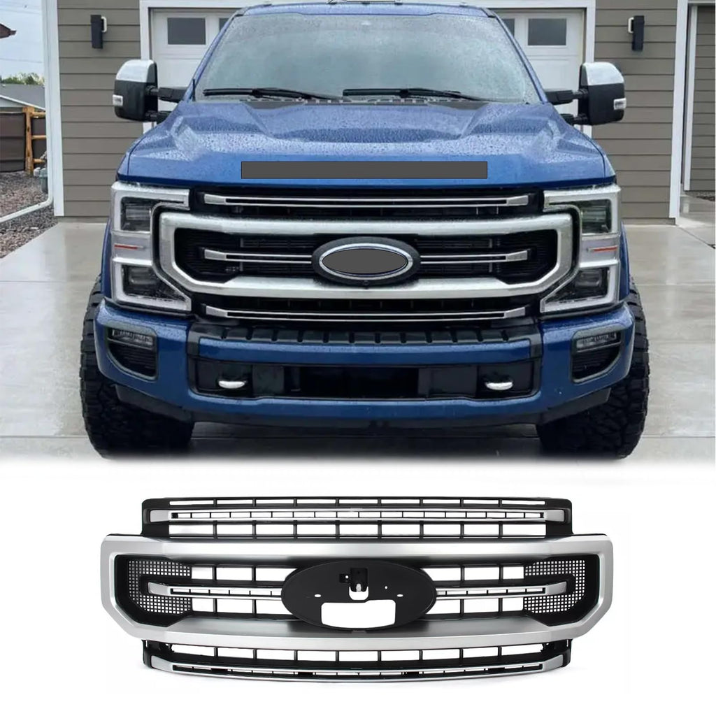 BUFEETERS Front Bumper Upper Grille Fit For 2020 2021 2022 F-250 F-350 Super Duty,Platinum Style,Brushed Satin Aluminum&Black