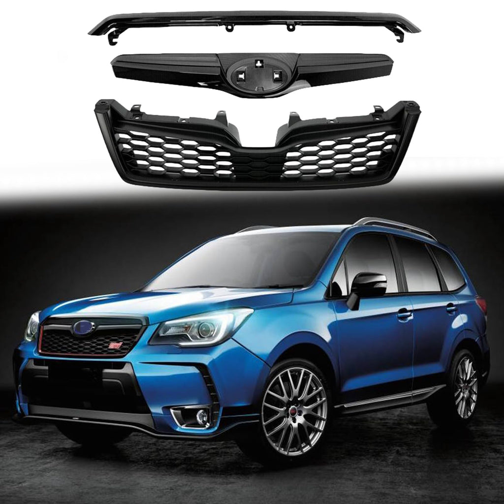 BUFEETERS  Front Bumper Upper Grille Fit For 2014 2015 2016 2017 2018 Subaru Forester,STI Style,Gloss Black