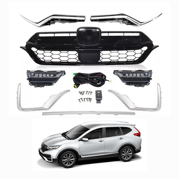 BUFEETERS  8Pcs Front Grille Headlight Trim Fog Light Bracket Set Fit For 2020 2021 2022 Honda CRV CR-V,Factory Style,Chrome&Black