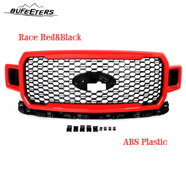 BUFEETERS  Front Radiator Grille Grill Assembly Fit For 2018 2019 2020 Ford F-150,Honeycomb Style,Race Red&Black