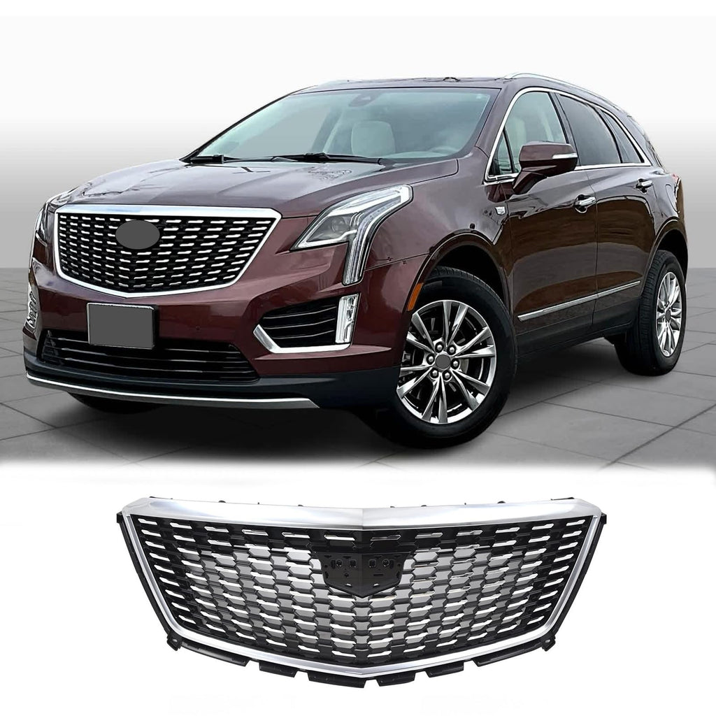 BUFEETERS   Front Bumper Upper Premium Luxury Grille Fit For 2020 2021 2022 2023 2024 Cadillac XT5,Diamond Style,Black&Silver