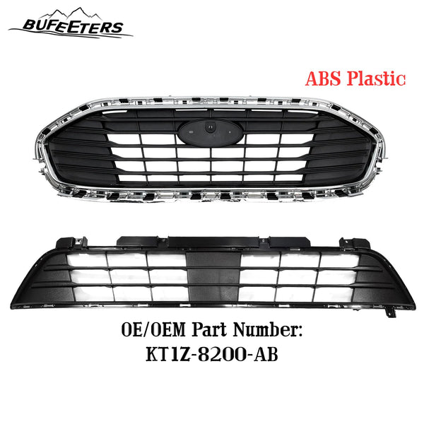 BUFEETERS 2PCS Front Upper W/Chrome Trim Grille+Lower Grille Fit For 2019 2020 2021 2022 2023 Ford Transit Connect,Mesh Style,Chrome&Black