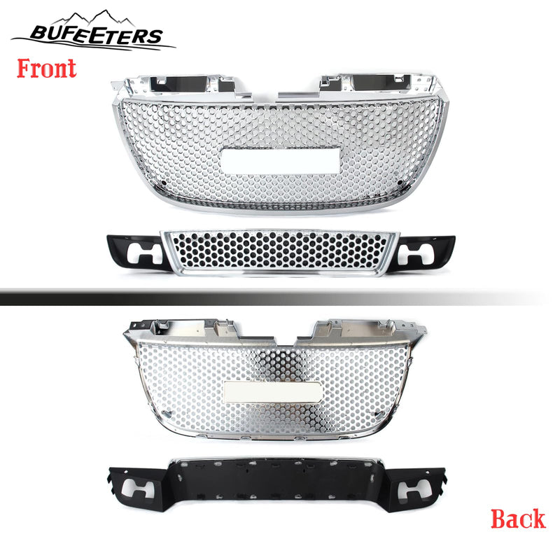 BUFEETERS Front Upper Lower Grille Mesh Assembly Fit For 2007 2008 2009 2010 2011 2012 2013 2014 GMC Yukon/Yukon XL,Denali Style,Chrome&Black
