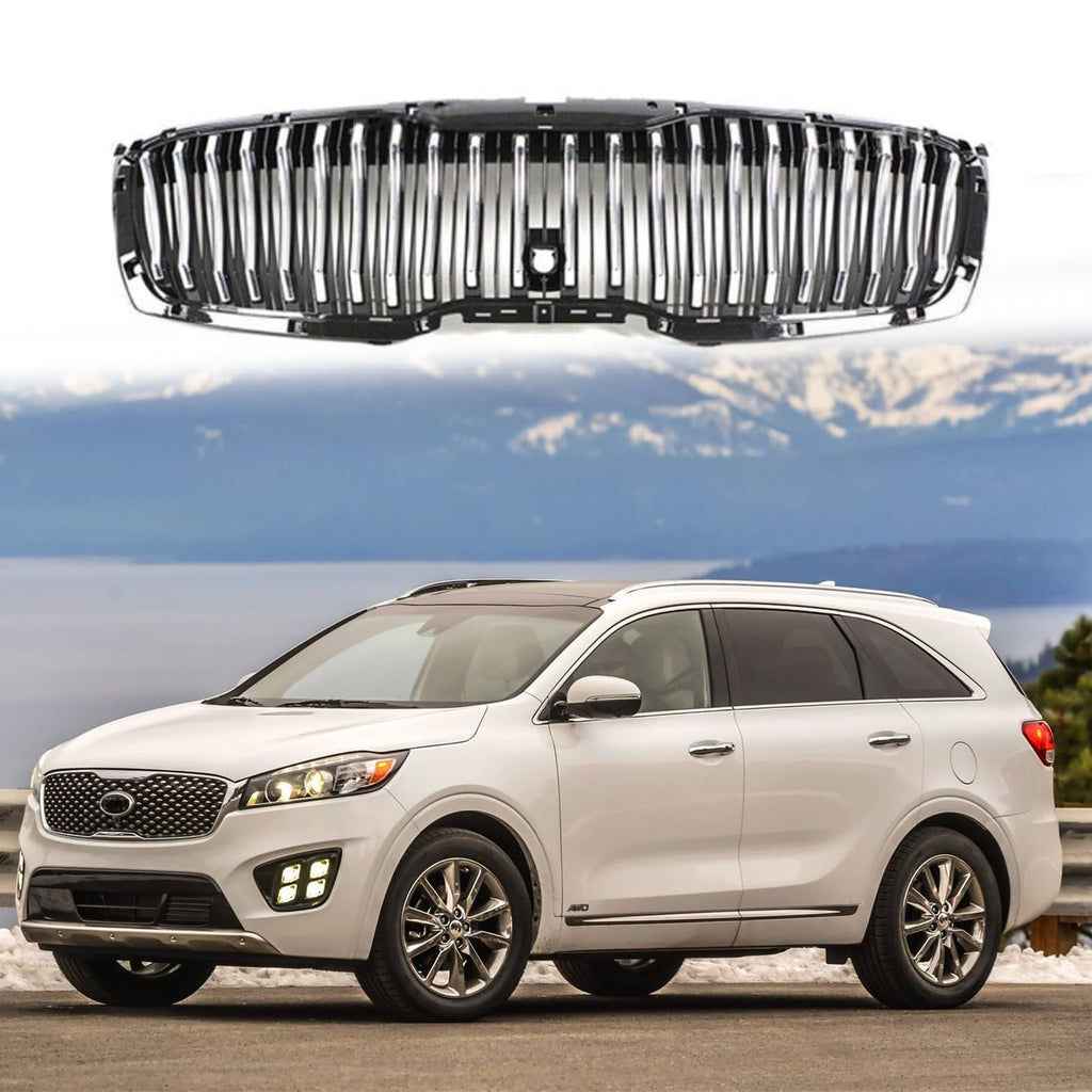 BUFEETERS  Front Bumper Upper Grille Vertical Fit For KIA Sorento 2018 2019 2020 2021 Performance,Mesh Style,Black&Silver