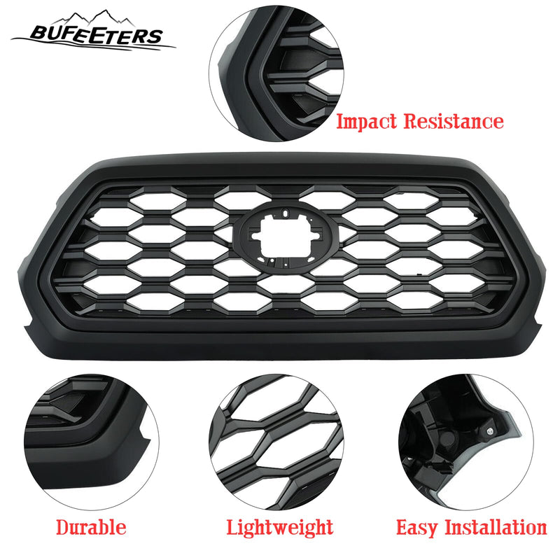 BUFEETERS   Front Bumper Grille Fit For 2016 2017 2018 2019 2020 2021 2022 2023 Toyota Tacoma TRD,Mesh Style,Full Matte Black