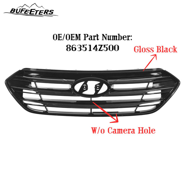 BUFEETERS    Front Bumper Grille W/o Camera Hole Fit For 2017 2018 Hyundai Santa Fe Sport,Horizontal Billet Style,Gloss Black