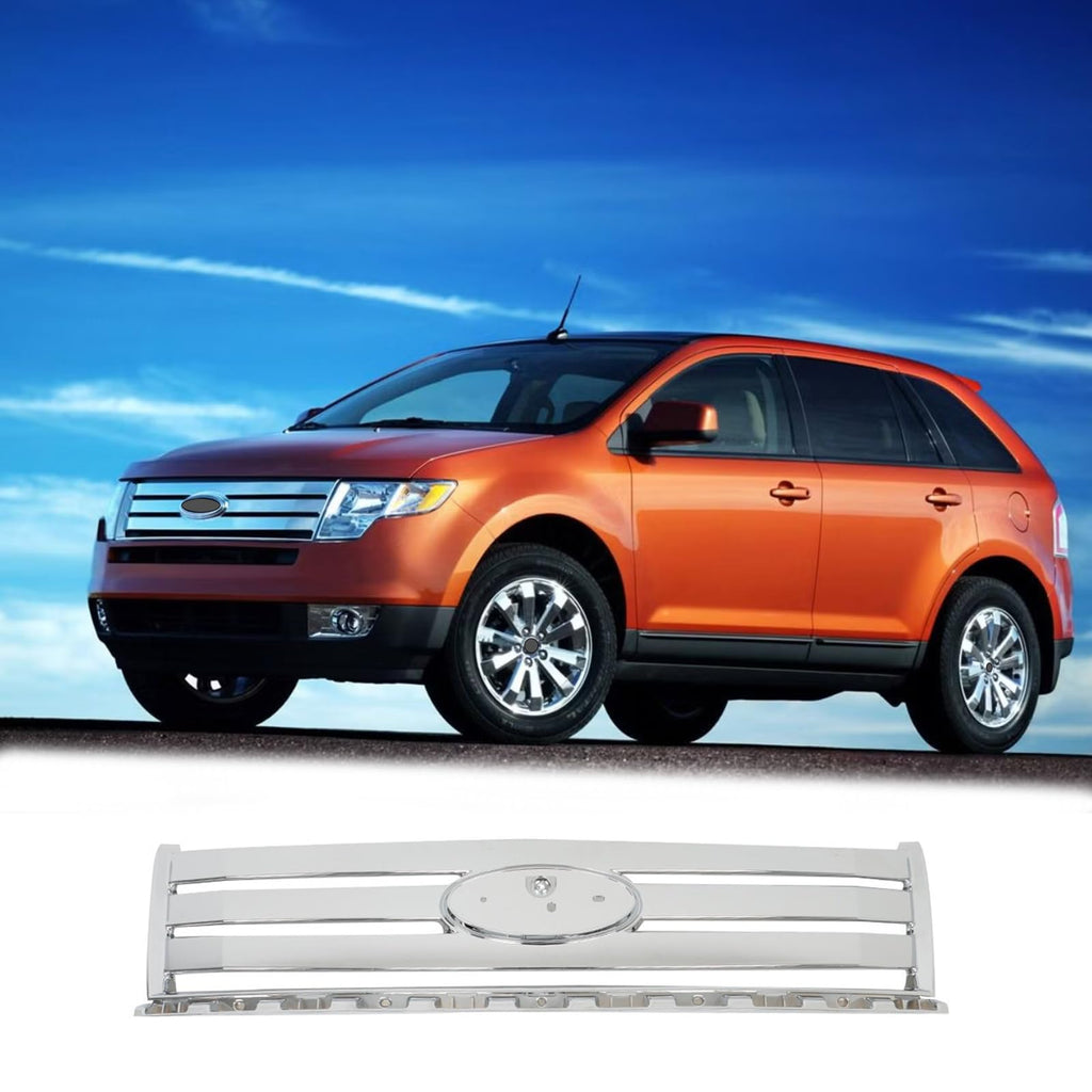 BUFEETERS Front Bumper Upper Chrome Grille Assembly Fit For 2007 2008 2009 2010 Ford Edge,Horizontal Billet Style